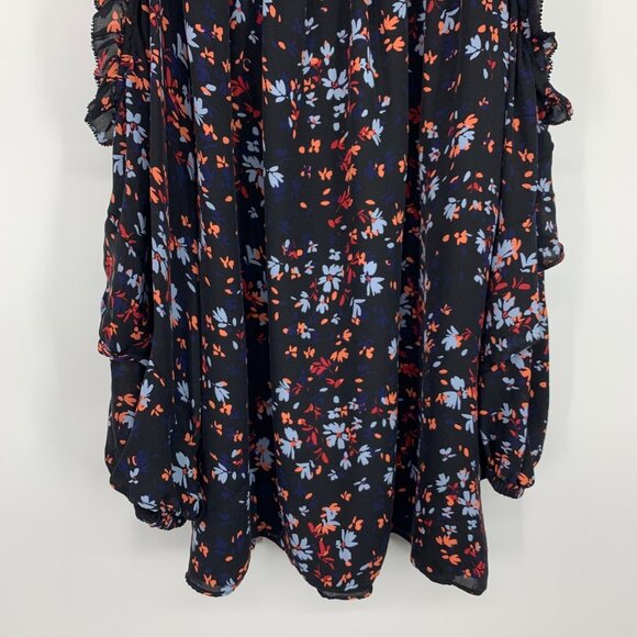 Parker Top Black 100% Silk Floral Cold Shoulder Long Sleeve - Picture 11 of 11